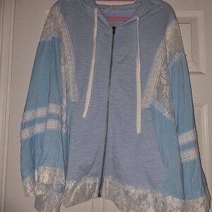 POL Blue and White Lace Hoodie Size L NWOTs